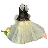 Mädchen Kleider Puffärmel Fee Mädchen Prinzessin Kleid Grüne Blume Tutu Kleidung Ausgefallene Stickerei Tüll Ins Mode Kostüm Cosplay