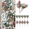 Decorazione per feste 2 pezzi Decorazioni per l'albero di Natale Bacca rossa Fiore artificiale Pigna Ramo Confezione regalo Casa Corona fai da te Ornamento