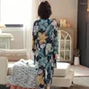 Hemkl￤der Kvinnor Pyjamas Set Viscose 3st Sleepwear Kimono Bathrobe Glown Loose Print Flower Nightwear Clothes Soft PJs Suit Lingerie