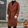 Men's Trench Coats Elegant Overcoats With Belt 2022 Thickened Medium Long Woolen For Men Korean Fashion Windbreaker Loose Brown