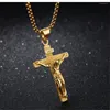 Pendant Necklaces Religious INRI Crucifix Jesus Cross Male Gold Color Stainless Steel Chains For Men Christian Jewelry Dropship