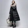 Women's Down Hstar Woman Winter 2022 Naturalne futrze z kapturem 90% białe kurtki kaczki Slim Long Parka Female Gruby ciepła Kurtka Damska