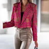 Giubbotti da donna Autunno Moda Strada Ladies Crop Giacca scozzese Cappotto Donna 2022 Sexy Slim Risvolto Cardigan Blazer Elegante Pendolari Manica lunga