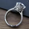 Wedding Rings Luxury Jewelry Women Engagement Ring Round Cut 9mm 3ct Zircon Cz Silver Color Female Band