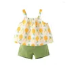 Ensembles de vêtements Bébé Enfants Vêtements Ensemble Tenues Pour Filles Ananas Imprimer Sans Manches Cami Tops Taille Haute Shorts Solide Été Lâche Deux Pièces