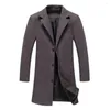 Men's Trench Coats Autumn Winter Fashion Men's Woolen Solid Color Single Breasted Lapel Long Coat Jacket Casual Overcoat Plus Size 5