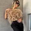 Faux Fur Length 22cm 100% natural ostrich hair bra underwear women's fur coat real mini skirt Customization Y2209