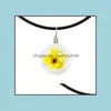 Pendant Necklaces Glass Ball Dried Flower Necklace Leather Chain Handmade Flowers Necklaces Girlfriend Gifts Elegant Jewelry Drop Del Dhws6