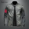 Mens Ceketler Bahar Sonbahar Erkekler Denim Moda İnce Uygun Motocycle Jean Ceket Patchwork Çok Fermuar Seksi Giyim 220930