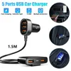 Fast Charging Multi 5 Ports USB Car Charger 1.5m Extension Cord Car Splitter for iPhone Samsung