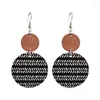 Dangle Earrings BOHO Pattern Feather Print Cork Leather Circle For Women Herringbone With Wood Top Boutique Jewelry