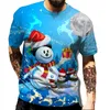 Camisetas masculinas de verão santa boneco de neve natal 3d de camiseta impressa na manga curta casual hip hop harajuku streetwear