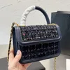 Designer Women Mini Tweed gewatteerde flapzak met handvat Frankrijk merk weven kettingband gouden bal schouder handtassen dame wollen hondstooth handtas luxe tassen