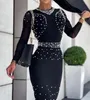 beadings women lady long sleeve one piece dresses sexy cutout back fashion designer party grace formal dress 0821