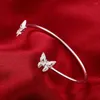 Bangle Top Quality Woman Fashion Jewelry Butterfly Design For OL Real 925 Sterling Silver Lady Bangles Adjustable Sizes