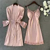 Women's Sleepwear Loose Sexy Women Nightgown Kimono Bathrobe Gown Satin Nightdress Intimate Lingerie Lace Patchwork Home Clothes