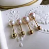 Ohrstecker, Sinya, natürliche runde Perlen, 18 Karat Gold, Perlen, Ohrring, Schraubkugel, enges Design, DIY, zum Tragen von feinem Schmuck