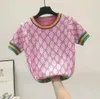 حياكة المرأة المحملات ملونة جاكار زهرة قصيرة الأكمام الفاخرة ggity tshirt topme tops teeps tee