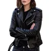 Kvinnorjackor Autumn Women Pu Leather Jacket Fashion Turn-Down Collar dragkedja Moto Biker Coat Kvinnlig Slim Short Casaco Feminino