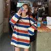 Kvinnors hoodies tröjor Autumn Striped Overized Sweatshirt Kvinnor Harajuku Pullovers Koreanska modepar som matchar långärmad toppar Streetwear 220930