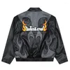 Men's Jackets Gothic Biker Jacket Letter Flame Embroidery PU Leather Motorcycle Hip Hop Vintage Streetwear 2022 Bomber Varsity Coats