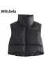 Damenwesten Willshela Frauen Mode High Neck Cropped Weste Puff Weste Casual Frau Ärmellose Jacke Chic Lady Winter Warme Outfits 220930