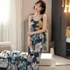 Hemkl￤der Kvinnor Pyjamas Set Viscose 3st Sleepwear Kimono Bathrobe Glown Loose Print Flower Nightwear Clothes Soft PJs Suit Lingerie