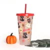 2022 Bicchieri di plastica creativi Bicchieri di plastica che cambiano colore Decorazione di Halloween Tazza di succo con coperchio e cannuccia DH8499
