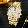 Wristwatches Fashion Steel Band Men's Watch Calendar Dial كبير الكوارتز الاتجاه على مدار الساعة ذكر تكلفة هدية غير ميكانيكية في ساعة اليد