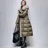 Women's Down Hstar Woman Winter 2022 Naturalne futrze z kapturem 90% białe kurtki kaczki Slim Long Parka Female Gruby ciepła Kurtka Damska