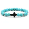 Kreuz Charm Blau Perlen Männer Armbänder 8mm Schwarz Lava Stein Perlen Armbänder Armreifen für Frauen Yoga Schmuck