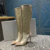 High Boots Детская зимняя дизайнерская обувь мода Crystal Diamond Hollow Canvas кожа Martin Boot Luxury Party Wedding Swed Shoed Heel 8,5 см размера 35-41