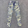 Jeans da uomo Fashion Fried Street Pantaloni dritti sottili esageratamente nastrati Toppa ricamata Lavaggio da lavoro alto Uomo casual