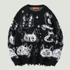 Pulls pour hommes Hip Hop surdimensionné tricoté hommes rétro dessin animé chat imprimé pull Streetwear décontracté col rond Style collège pull unisexe 220930