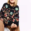 Pulls Femmes Teelynn Noir Floral Broderie Pull Pull Femmes Boho Manches Longues O-Cou Automne Hiver Jumper Top Pulls tricotés en vrac 220929