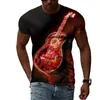 メンズTシャツサマーファッションTシャツマンミュージックギターグラフィックメンカジュアル3Dプリントティーヒップホップハラジュクラウンドネック半袖
