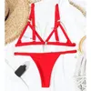 Zestawy wyścigowe Seksowne potrójne micro-bikini solidny strój kąpielowy Kobiety Elegancki kostium kąpielowy Backless Sport Beach Wear