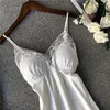 Women's Sleepwear Loose Sexy Women Nightgown Kimono Bathrobe Gown Satin Nightdress Intimate Lingerie Lace Patchwork Home Clothes