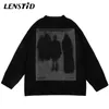 Men's Sweaters LENSTID Autumn Men Oversized Knitted Jumper Hip Hop Graphic Print Streetwear Harajuku Loose Fashion Casual Pullovers 220930