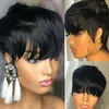 Perucas de renda pixie curta pixie cortada reta Perruque Bresillienne para Máquina Black Women Machine feita com Bangs Glueless Wig 220930