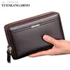 Portefeuilles Marque de luxe hommes pochette mode Long portefeuille hommes en cuir Double fermeture éclair affaires sac à main noir marron décontracté mâle pratique sac d'argent L220929