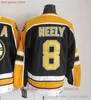 영화 CCM 빈티지 아이스 하키 8 Cam Neely 유니폼 스티치 9 Johnny Bucyk 12 Adam Oates 16 Derek Sanderson 저지 블랙 화이트 75th Yellow Men Retro