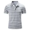 Summer Mens Polo Shirts Short Sleeve Men Casual Jogger Polos Stripe Slim Hateble Business Tee Tops Shirts