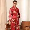 Vêtements de nuit pour hommes Mâle Satin Robe Pantalon Dargon Pyjamas Ensemble Imprimer Hommes Vêtements de nuit Kimono Peignoir Robe Faux Soie Lounge Wear Vêtements de maison