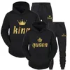 Herrspårsfall Fashion Par Sportwear Set King eller Queen Printed Lover Hooded Suits Hoodie and Pants 2st Streetwear Men Kvinnor Tyger 220930