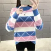 Kobiety swetry jesienne zimowe szwy kolor na pół high kołnierzyk gruby sweter pullover kobiety plus size 3xl norek polar długie rękawy