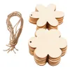 Décoration de fête 60 pièces fleur en bois suspendus ornements en bois bricolage artisanat pour pâques avec des cordes