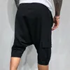 Calça masculina de cor sólida harém masculina mieira-elástica de algodão macio mistura de algodão baixo