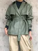 Kadın Deri Sahte Ftlzz Bahar Sonbahar PU PU Günlük Sokak Giyim Out Giyim Motosiklet Ceketi Kemer Yeşil Bikter Kat 220929
