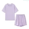 Tracce femminili da donna a colori solidi Due popoli set estate outfit casual outfit cotone oversize t-shorts a vita alta 2 peichi